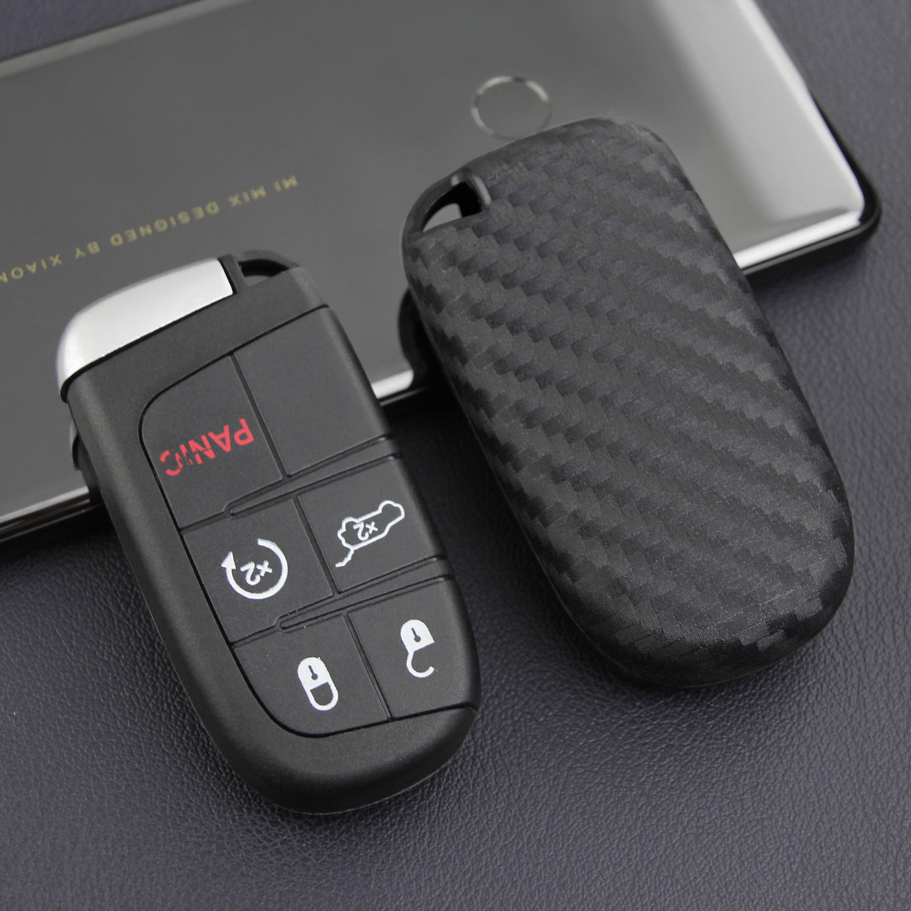 2014-2019 Jeep Grand Cherokee Cherokee Renegade Compass Leather Silicone Car Key Case Cover With Buckle Generic