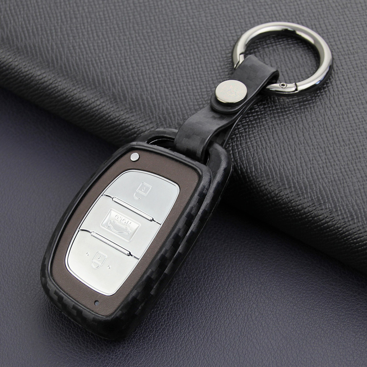 2015-2019 Hyundai Sonata Tucson Elantra Leather Silicone Car Key Case Cover With Buckle Generic