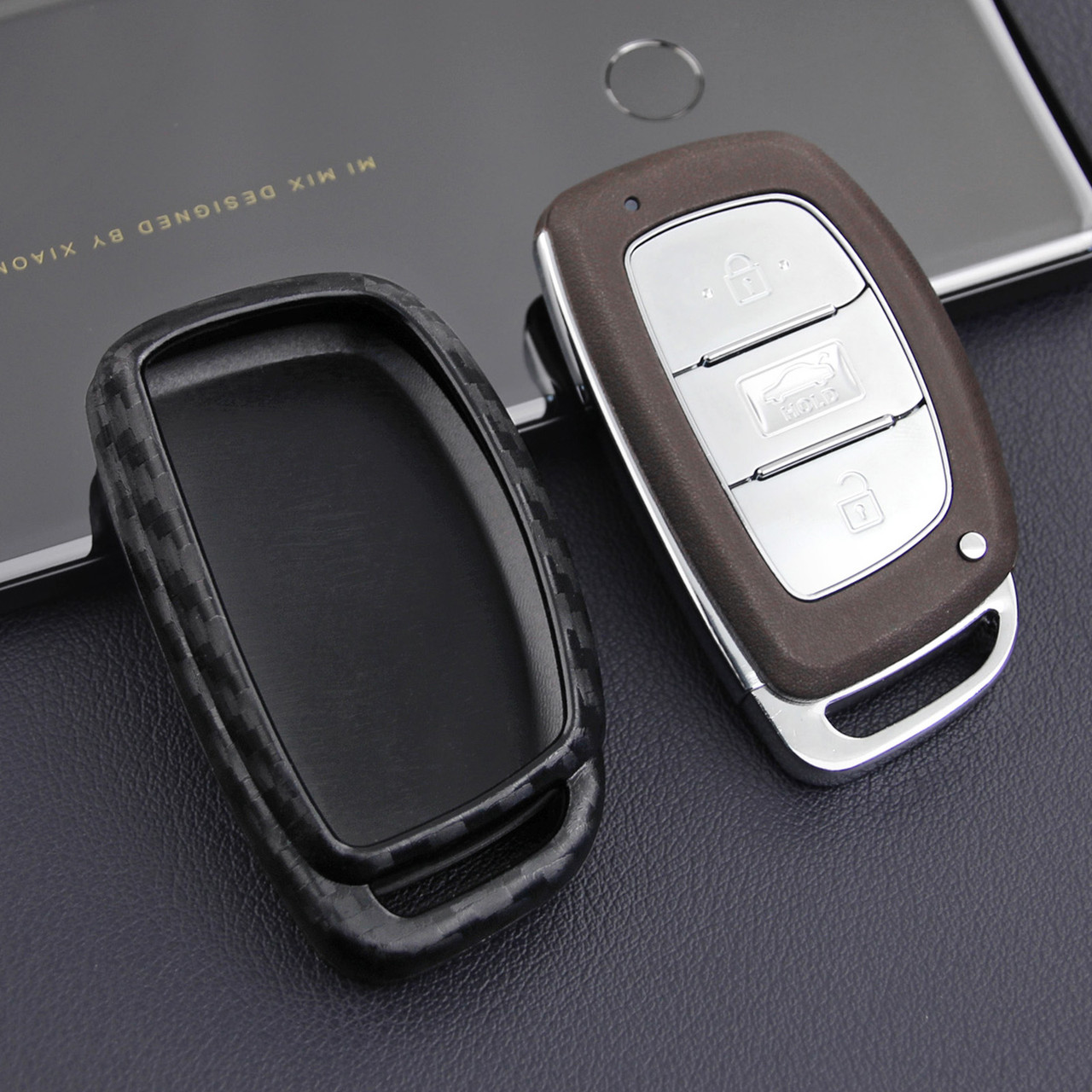 2015-2019 Hyundai Sonata Tucson Elantra Leather Silicone Car Key Case Cover With Buckle Generic