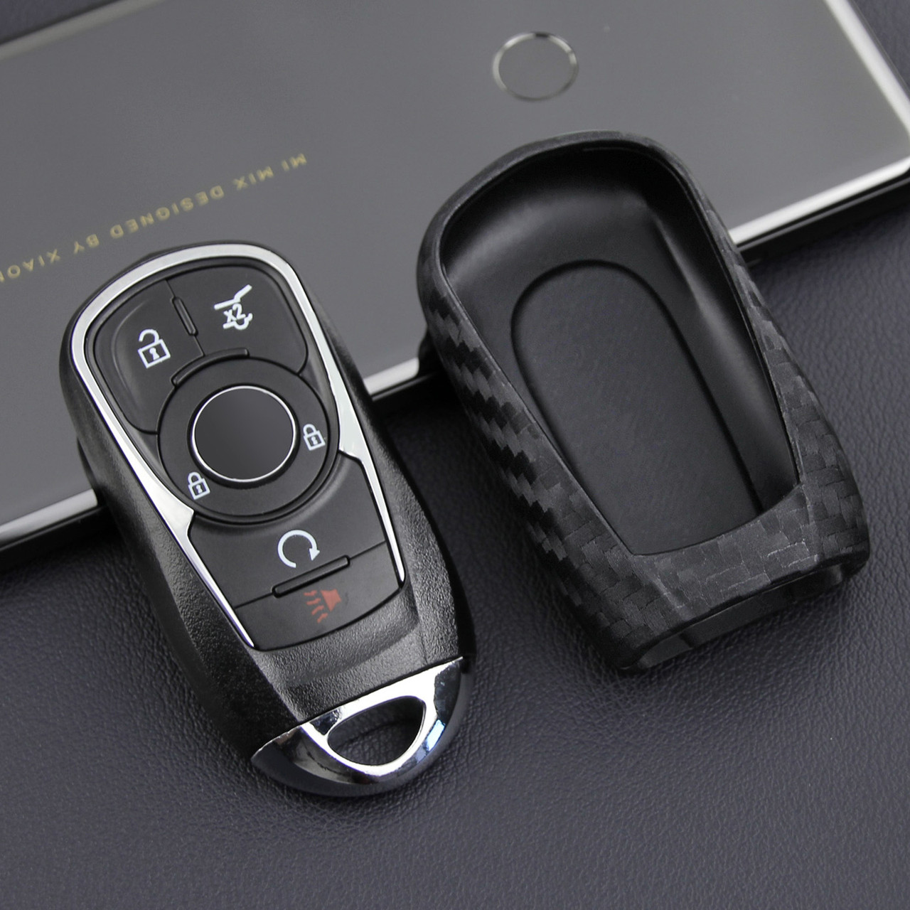 2017-2019 Buick Enclave LaCrosse Regal Leather Silicone Car Key Case Cover With Buckle Generic
