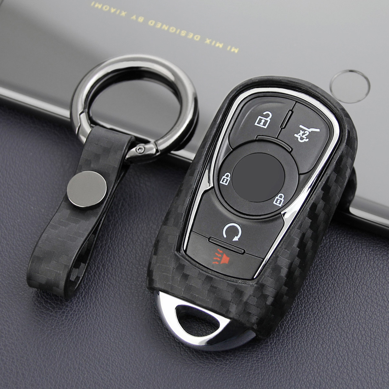 2017-2019 Buick Enclave LaCrosse Regal Leather Silicone Car Key Case Cover With Buckle Generic