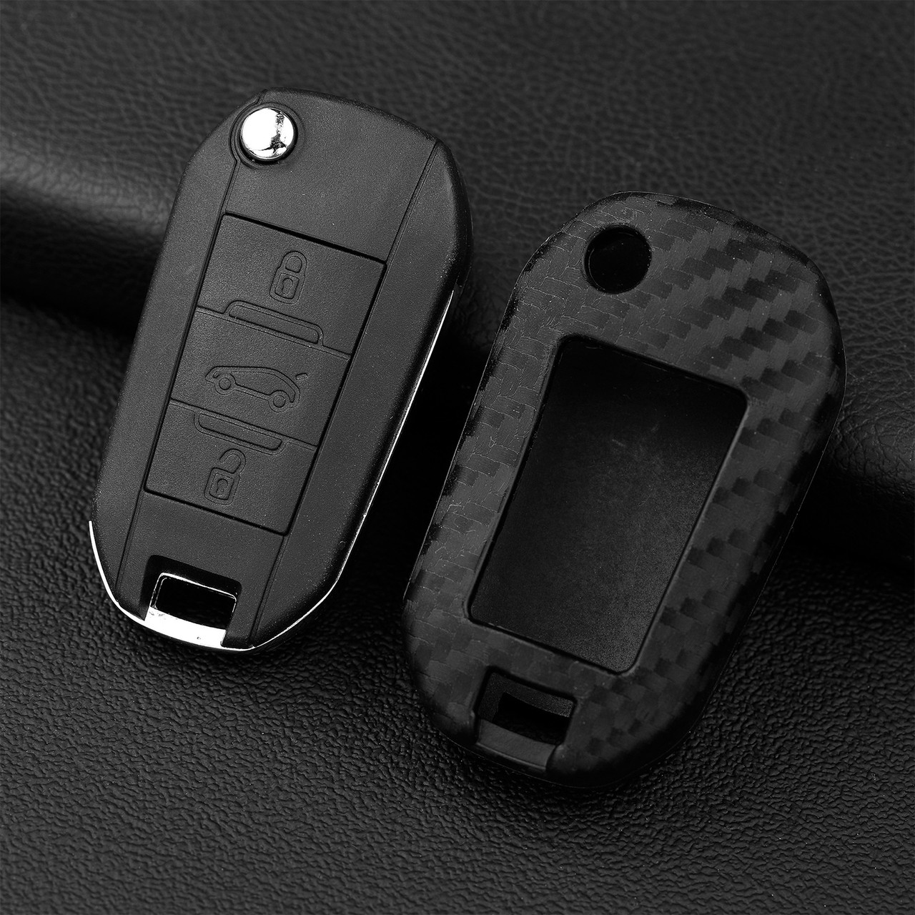 2009-2019 Peugeot 208 508 3008 Leather Silicone Car Key Case Cover With Buckle Generic