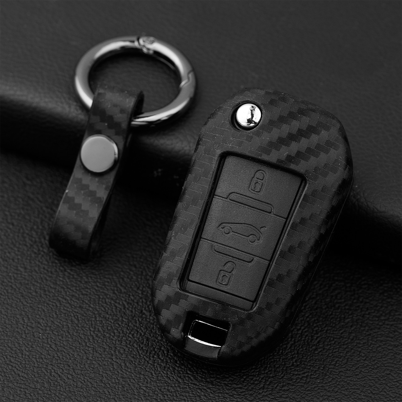 2009-2019 Peugeot 208 508 3008 Leather Silicone Car Key Case Cover With Buckle Generic