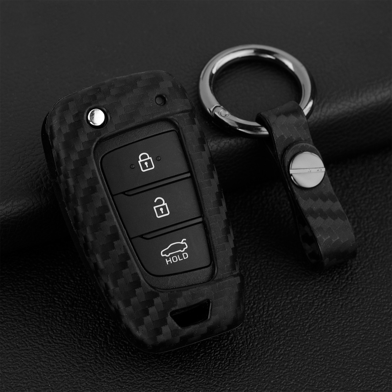 2018-2020 Hyundai Accent Santa Fe Veloster Leather Silicone Car Key Case Cover With Buckle Generic