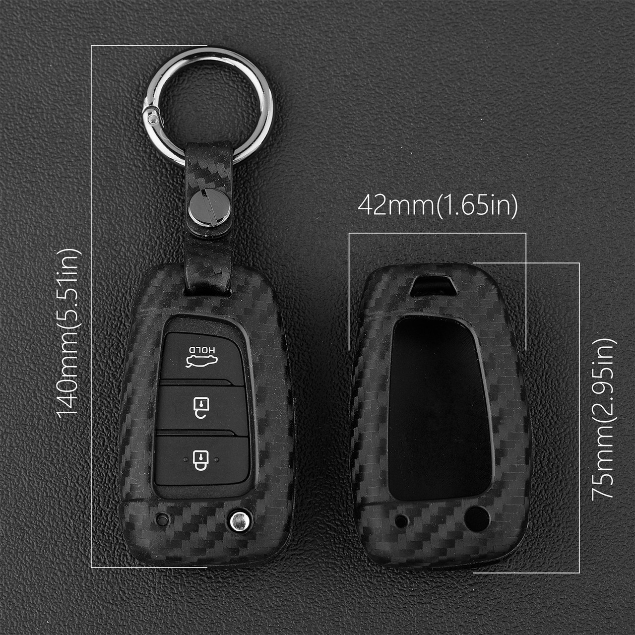 2018-2020 Hyundai Accent Santa Fe Veloster Leather Silicone Car Key Case Cover With Buckle Generic