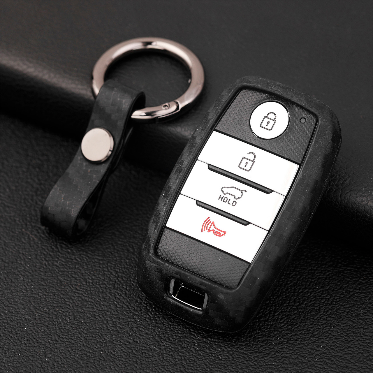 2014-2020 Kia Leather Silicone Car Key Case Cover With Buckle