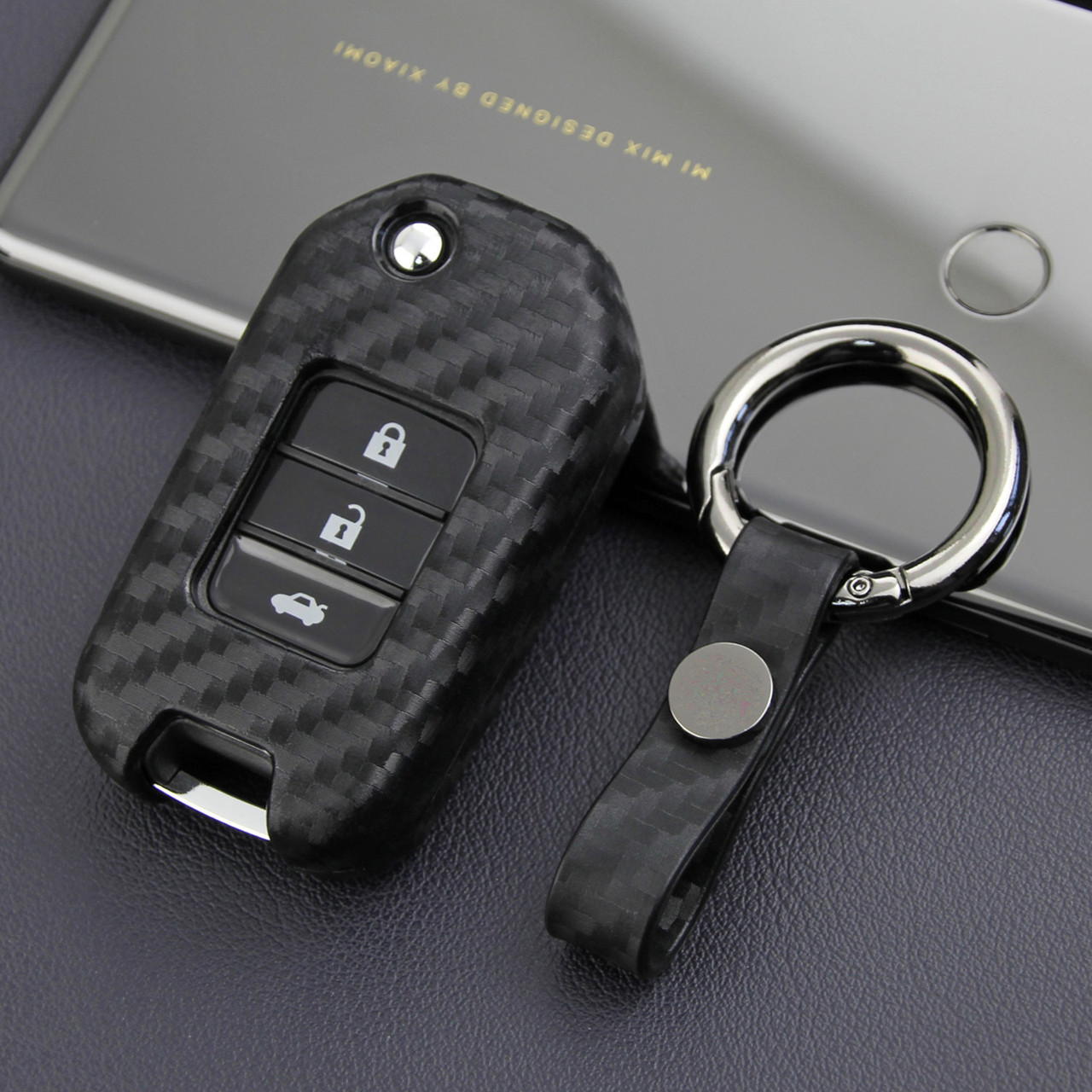 2013-2019 Honda Civic CR-V Odyssey Accord Leather Silicone Car Key Case Cover With Buckle Generic
