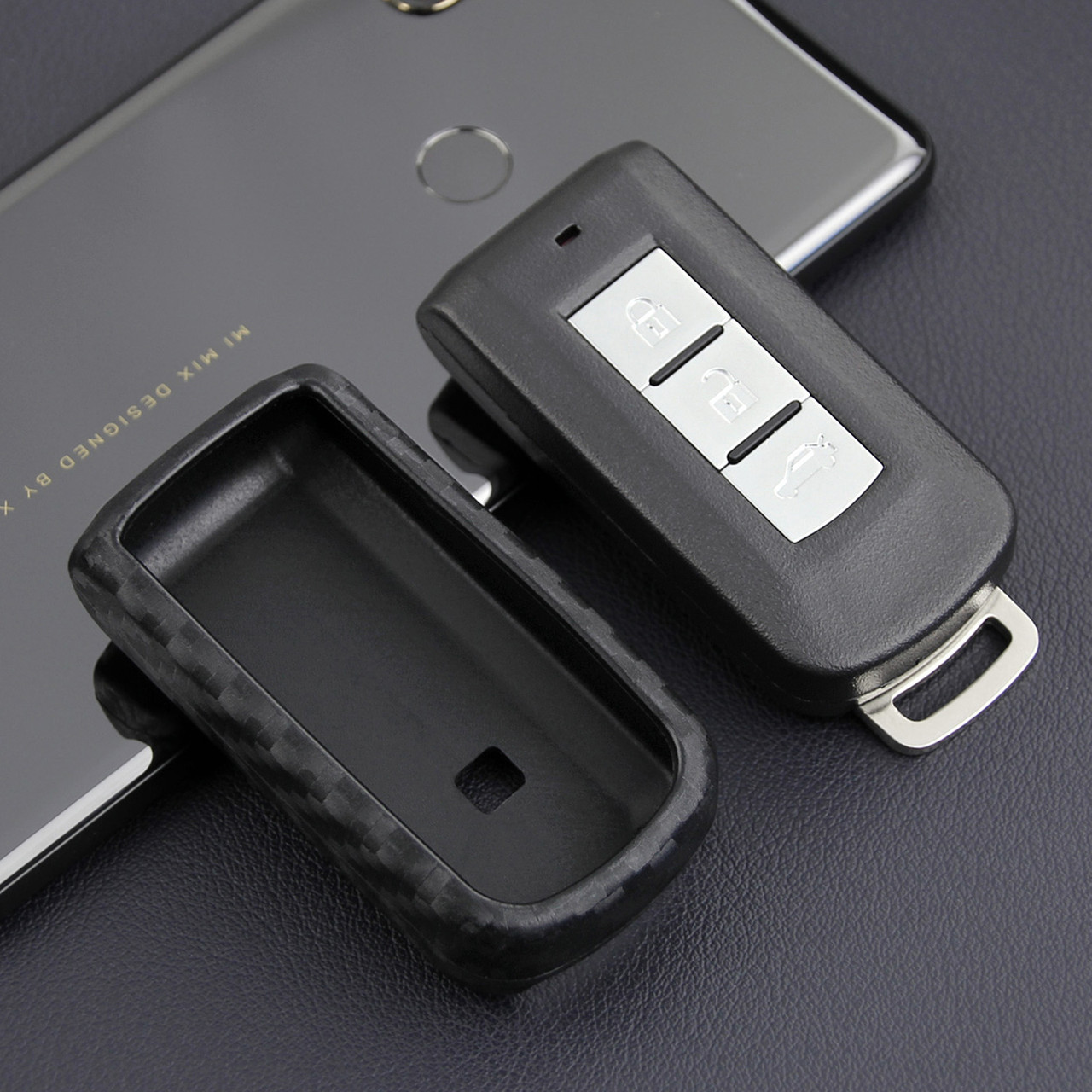 2008-2019 Mitsubishi Outlander Eclipse Cross ASX Lancer Leather Silicone Car Key Case Cover With Buckle Generic