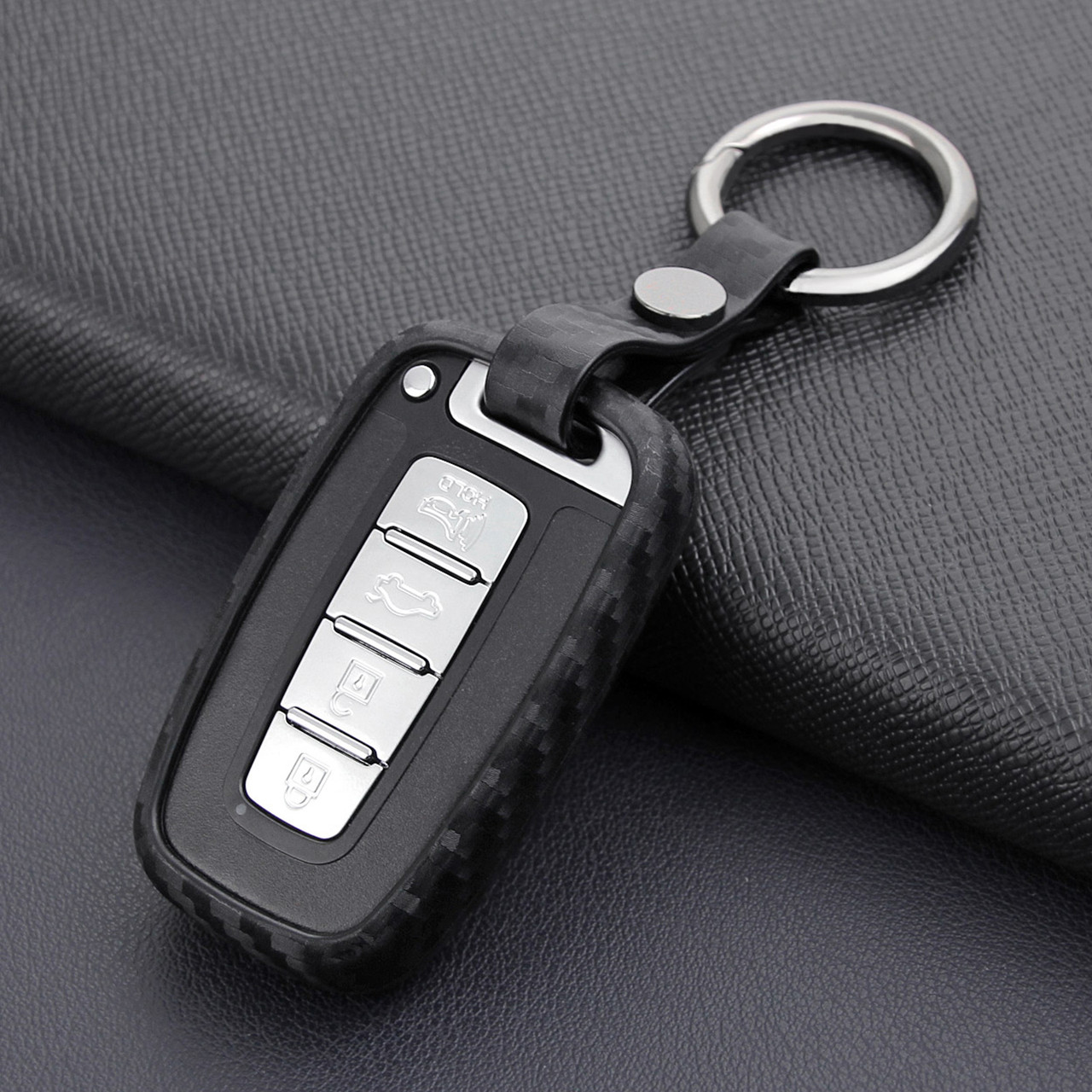 2009-2015 Hyundai Elantra Genesis Veloster Leather Silicone Car Key Case Cover With Buckle Generic