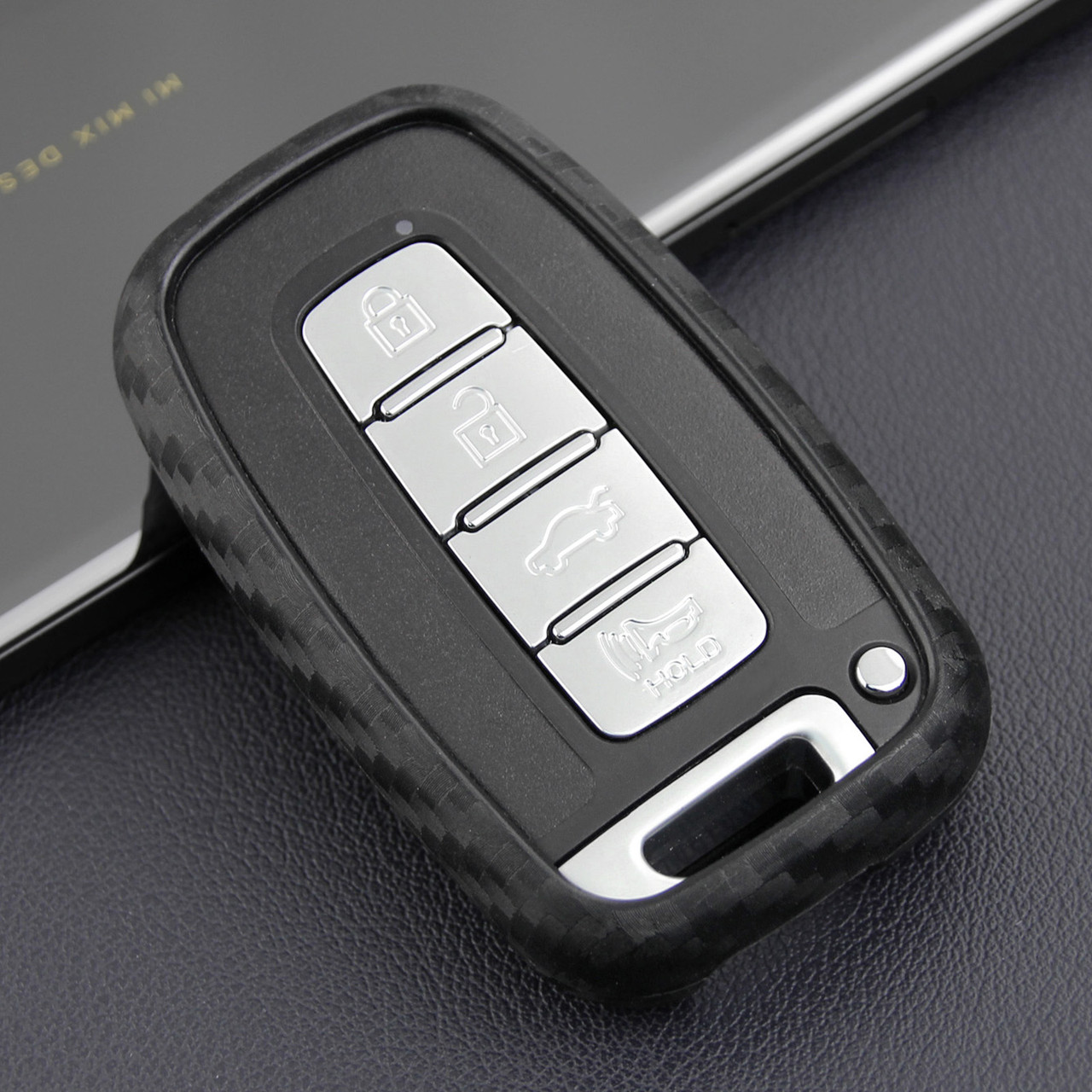 2009-2015 Hyundai Elantra Genesis Veloster Leather Silicone Car Key Case Cover With Buckle Generic