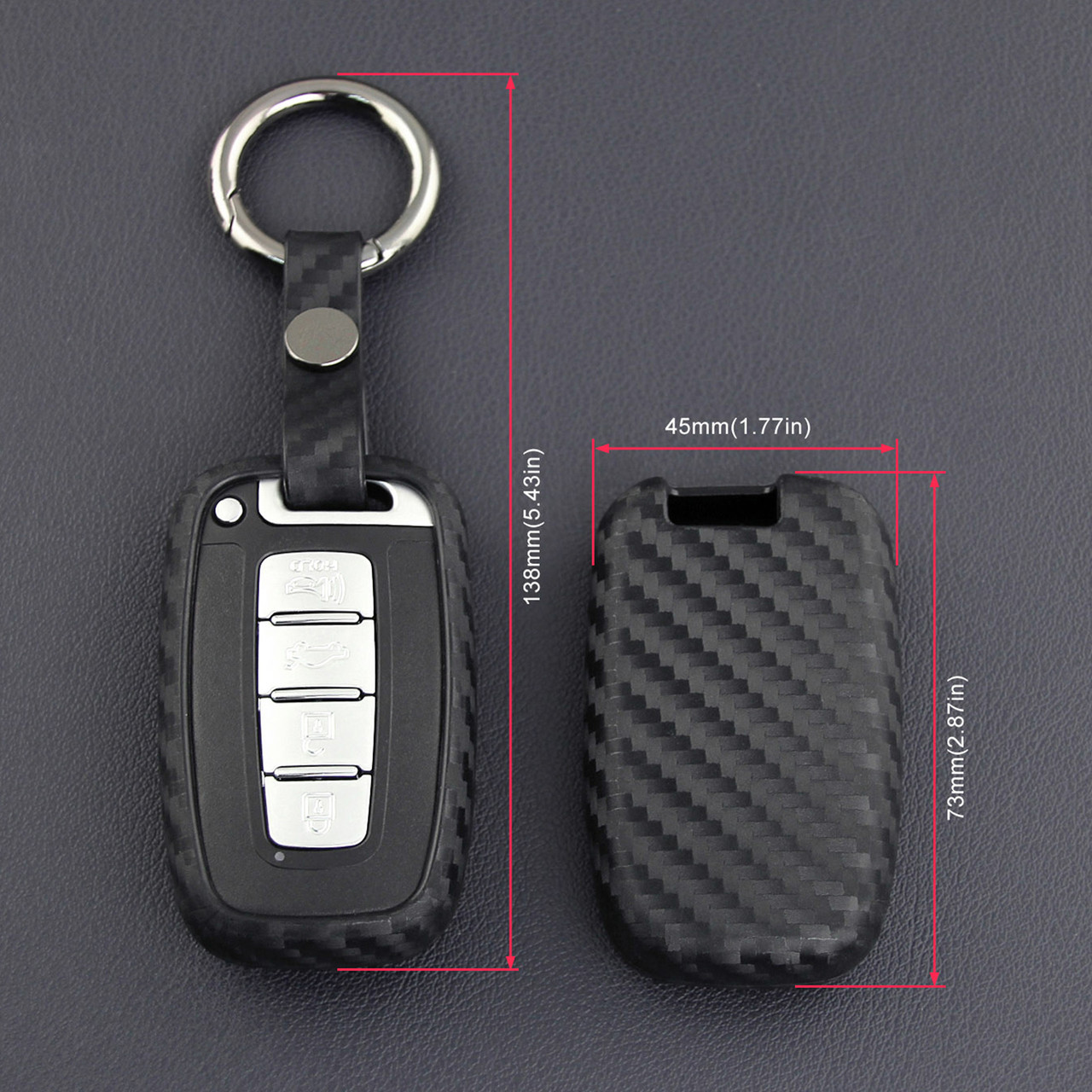 2009-2015 Hyundai Elantra Genesis Veloster Leather Silicone Car Key Case Cover With Buckle Generic