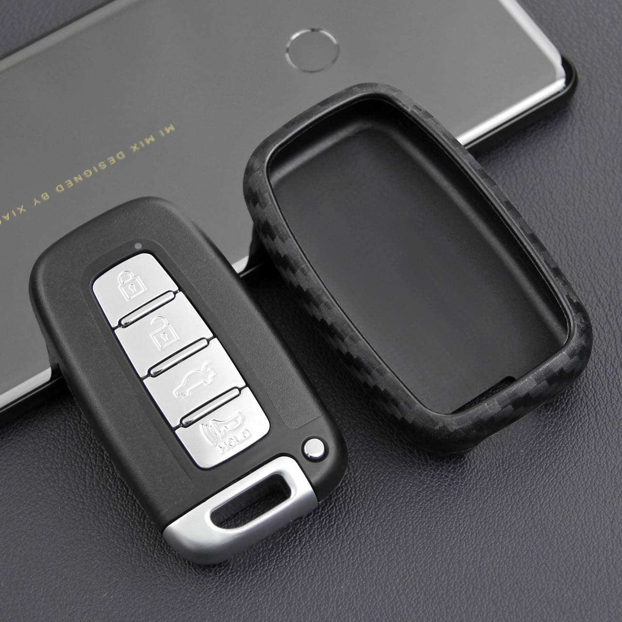 2009-2015 Kia Forte Soul Sportage Leather Silicone Car Key Case Cover With Buckle Generic