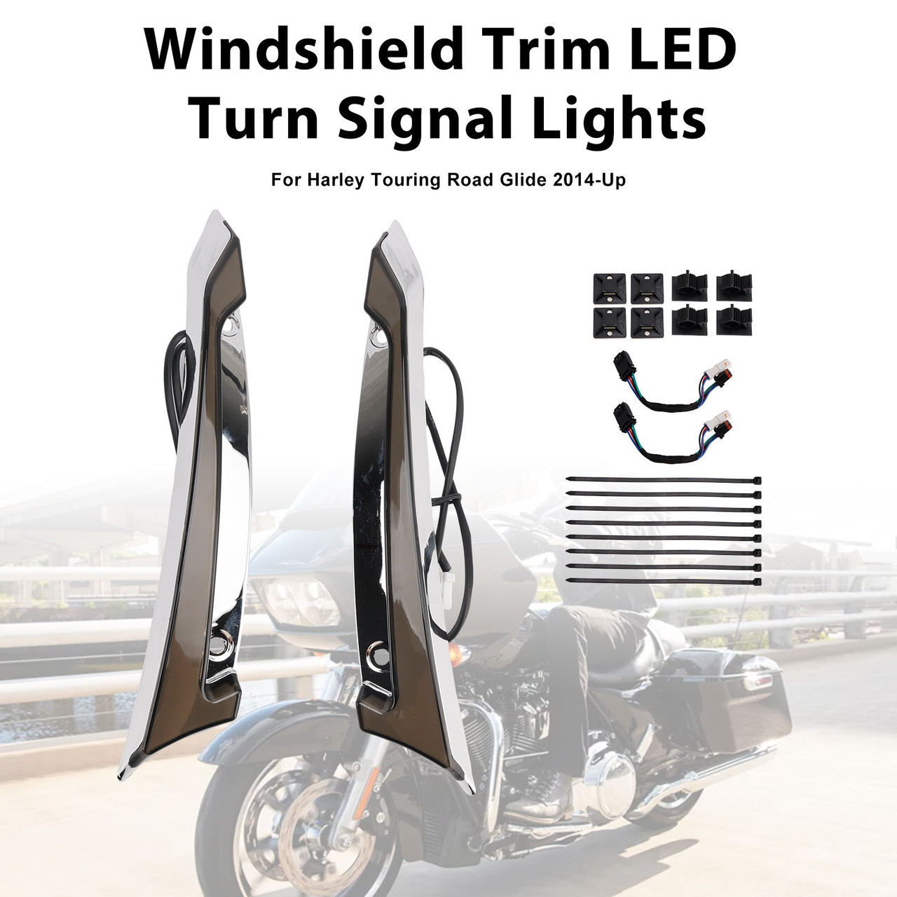 2014-Up Harley Touring Road Glide Windshield Trim LED Turn Signal Lights Generic