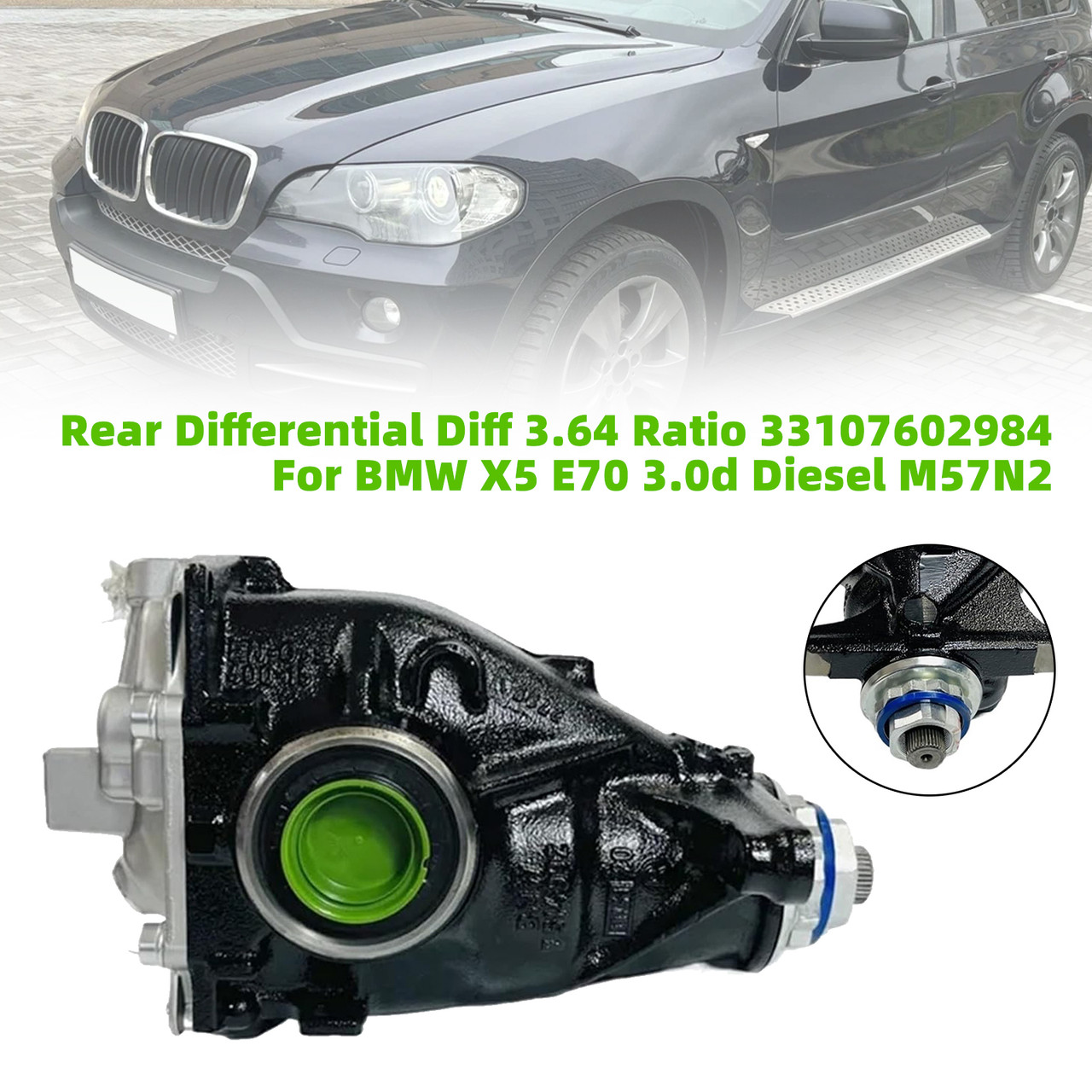 BMW X5 E70 3.0d Diesel M57N2 Rear Differential Diff 3.64 Ratio 33107602984 Generic