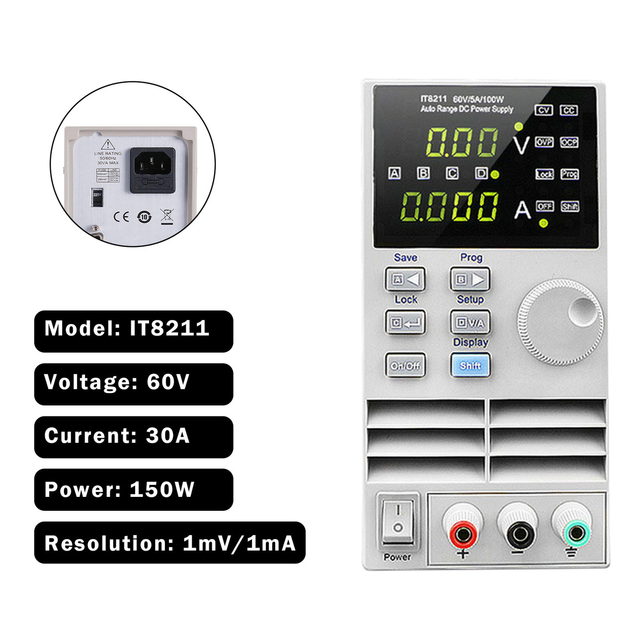 IT8211 60V / 30A / 150W DC Electronic Load Lab Adjustable Digital Control