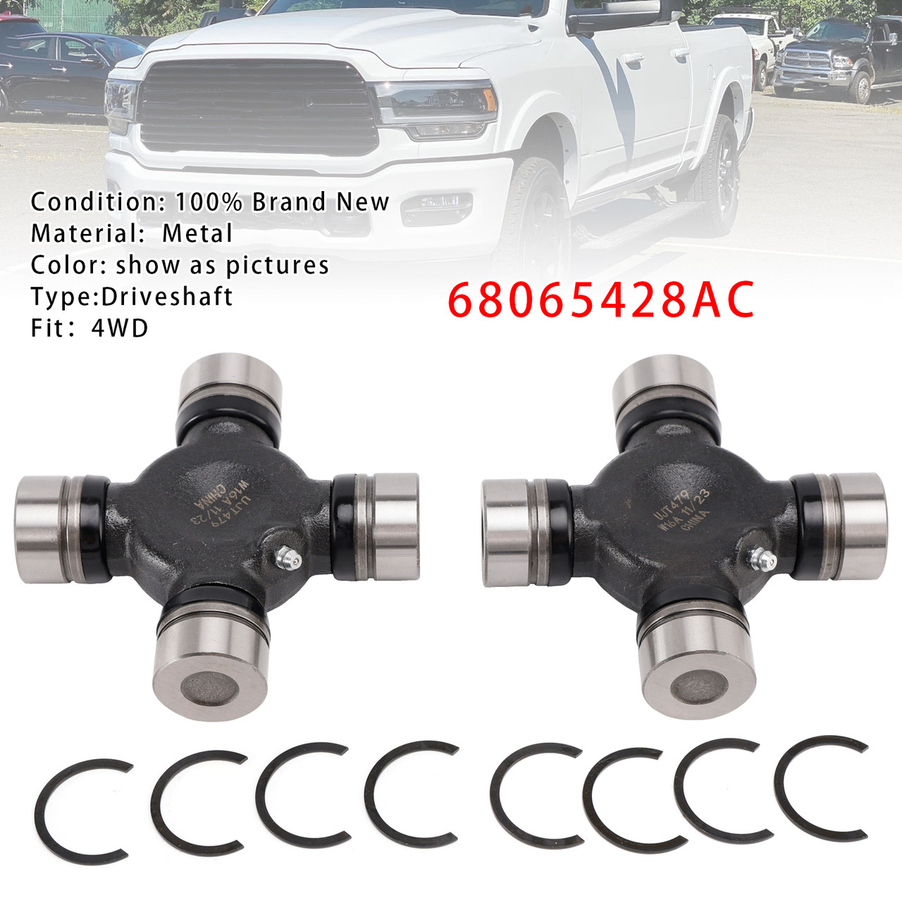 2008-2023 Ram 2500 3500 4000 4500 5500 2PCS Outer Axle U Joint Driveshaft 68065428AC Generic