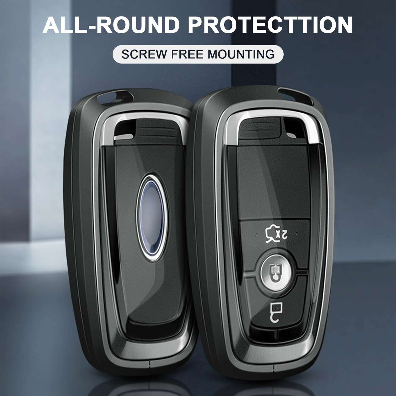 Aluminum Alloy TPU Black Car Key Case Cover With Buckle For Ford