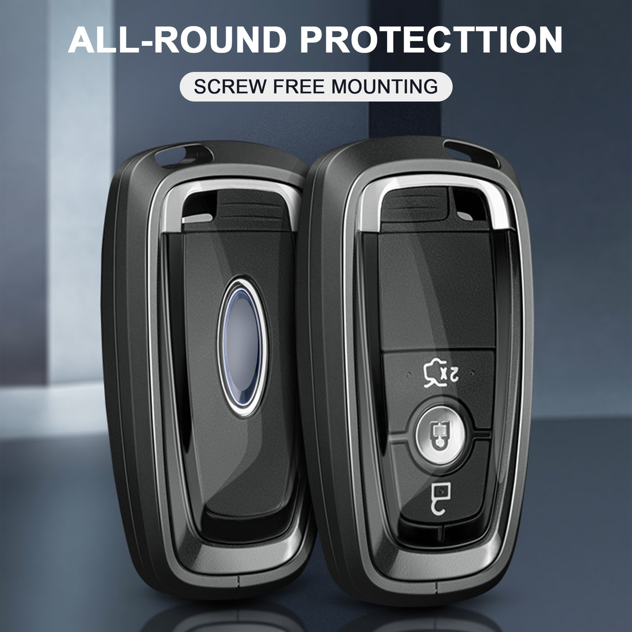 Aluminum Alloy Black TPU Black Car Key Case Cover With Buckle For Ford