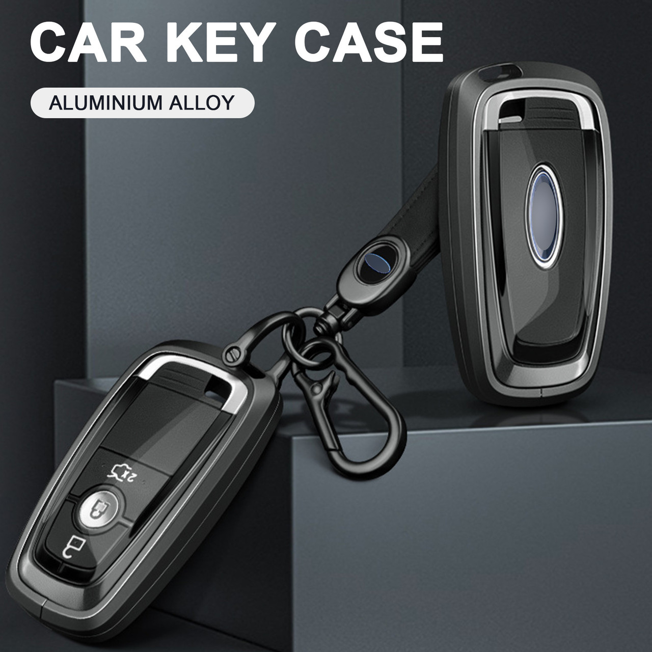 Aluminum Alloy Black TPU Black Car Key Case Cover With Buckle For Ford
