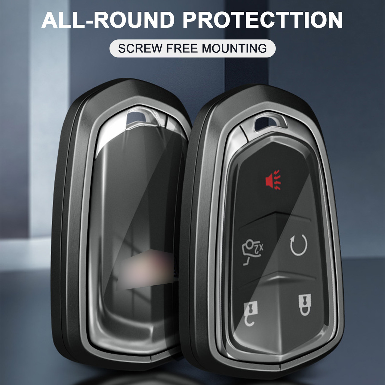 Aluminum Alloy TPU BLK Car Key Case Cover With Buckle For Cadillac