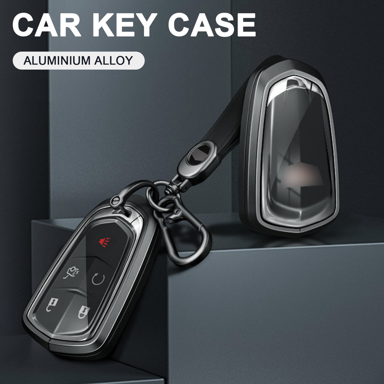Aluminum Alloy TPU Silver Car Key Case Cover With Buckle For Cadillac