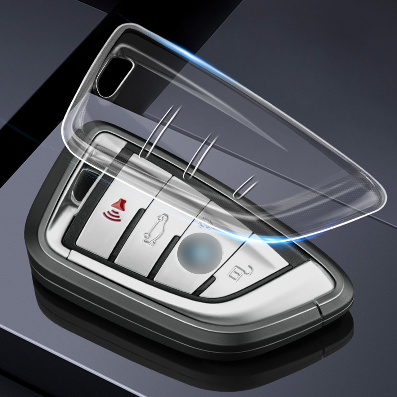 Aluminum Alloy TPU BLK Car Key Case Cover With Buckle For BMW X3 X1 X5