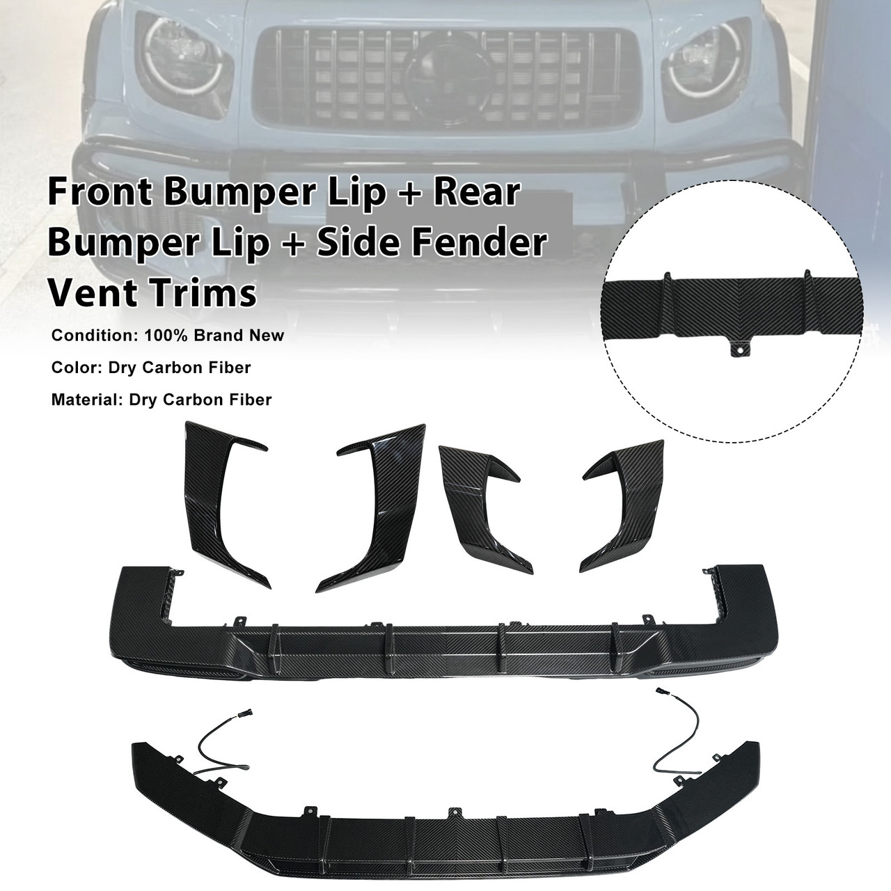 Dry Carbon Fiber Front Rear Bumper Lip + Side Air Vent Fit Benz G W465 2025+
