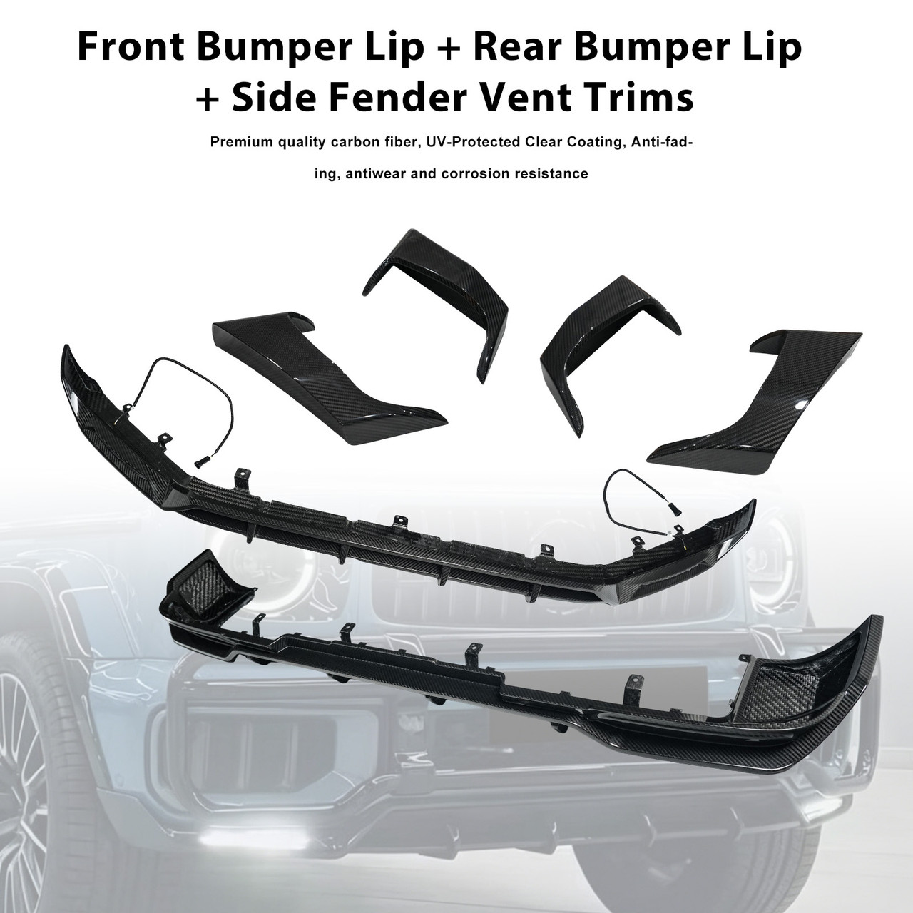 Dry Carbon Fiber Front Rear Bumper Lip + Side Air Vent Fit Benz G W465 2025+