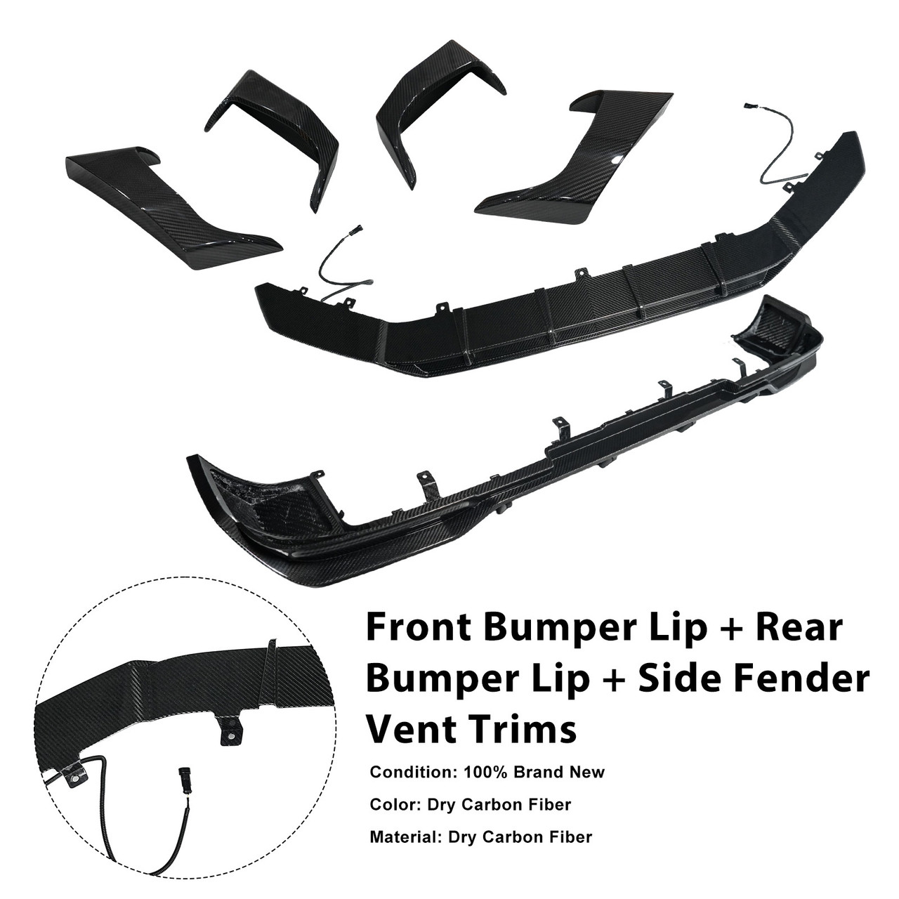 Dry Carbon Fiber Front Rear Bumper Lip + Side Air Vent Fit Benz G W465 2025+