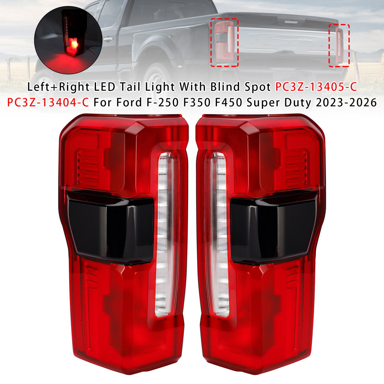 L+R LED Tail Light With Blind Spot For Ford F-250 F350 F450 Super Duty 2023-2026