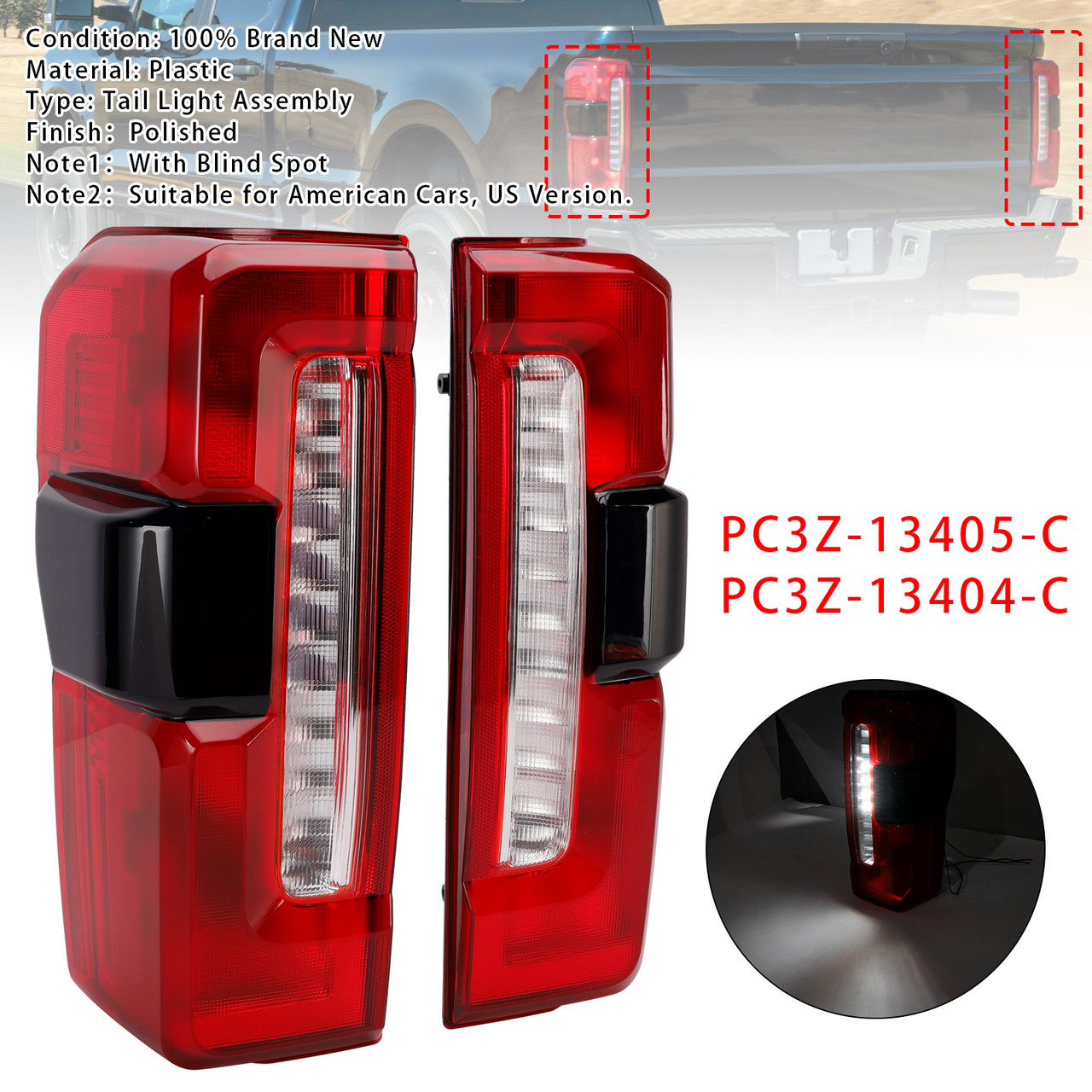L+R LED Tail Light With Blind Spot For Ford F-250 F350 F450 Super Duty 2023-2026