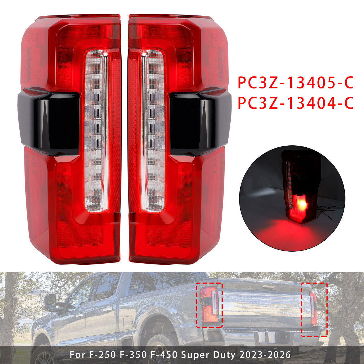 L+R LED Tail Light With Blind Spot For Ford F-250 F350 F450 Super Duty 2023-2026