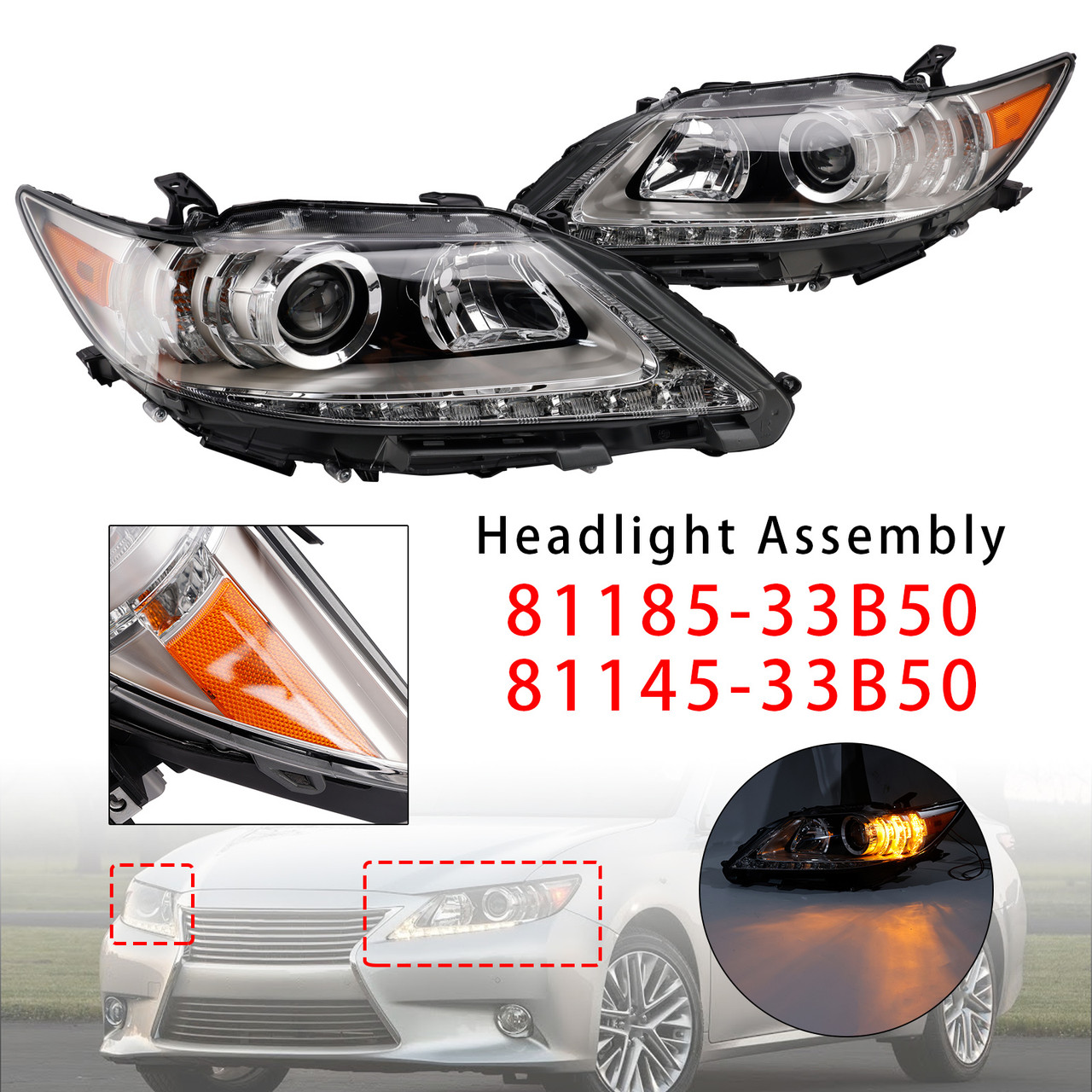 Left+Right Hid Xenon Headlight 81185-33B50 For Lexus Es350 Es300H 2013-2015