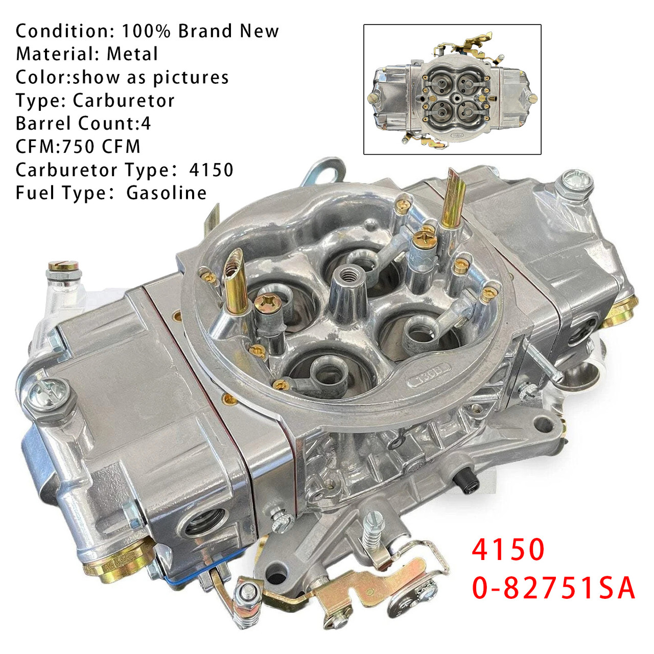 750 CFM Double Pumper Carburettor 4150 Carby 0-82751SA