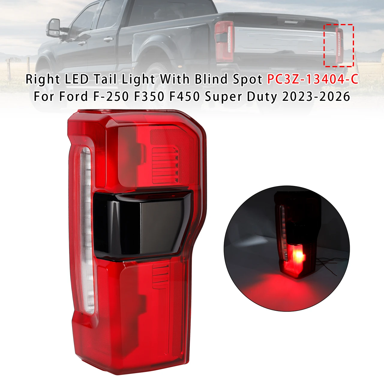Right LED Tail Light With Blind Spot For Ford F-250 F350 F450 Super Duty 23-2026