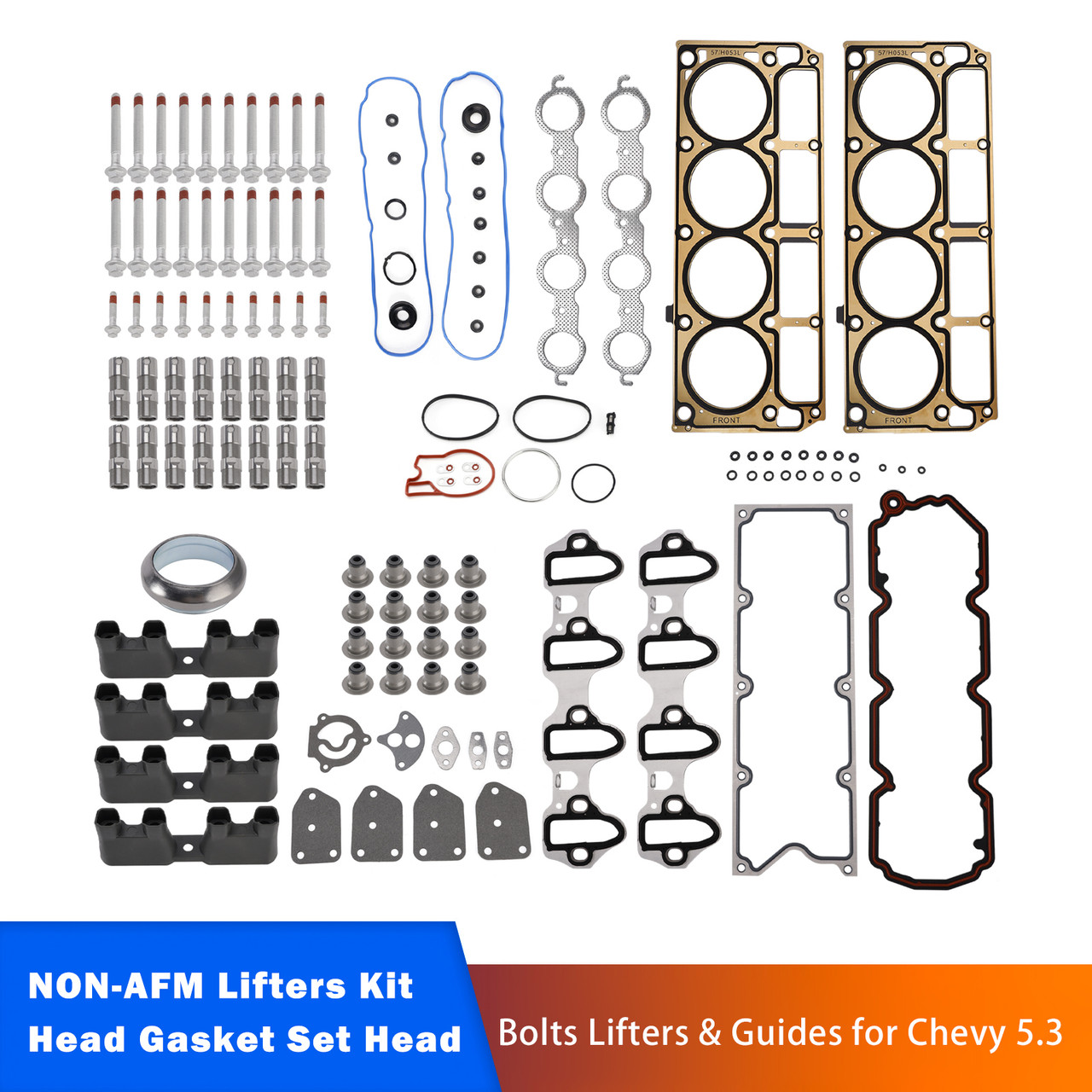 NON-AFM Lifters Kit Head Gasket Set Head Bolts Lifters & Guides for Chevy 5.3