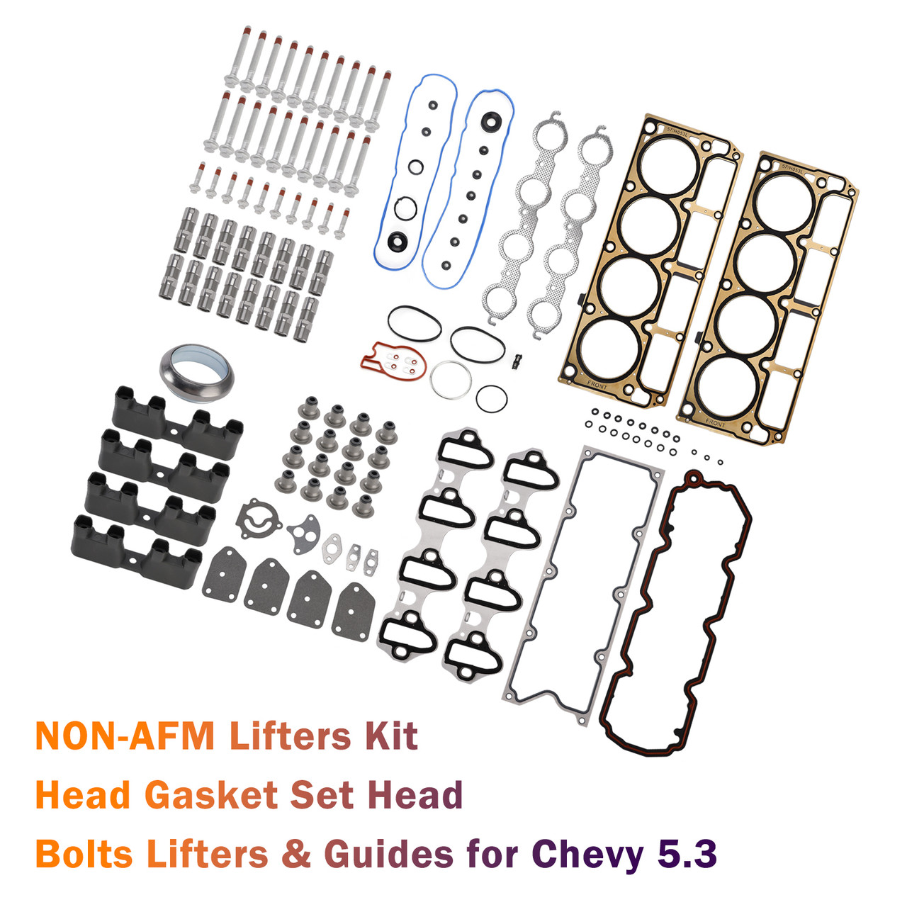 NON-AFM Lifters Kit Head Gasket Set Head Bolts Lifters & Guides for Chevy 5.3