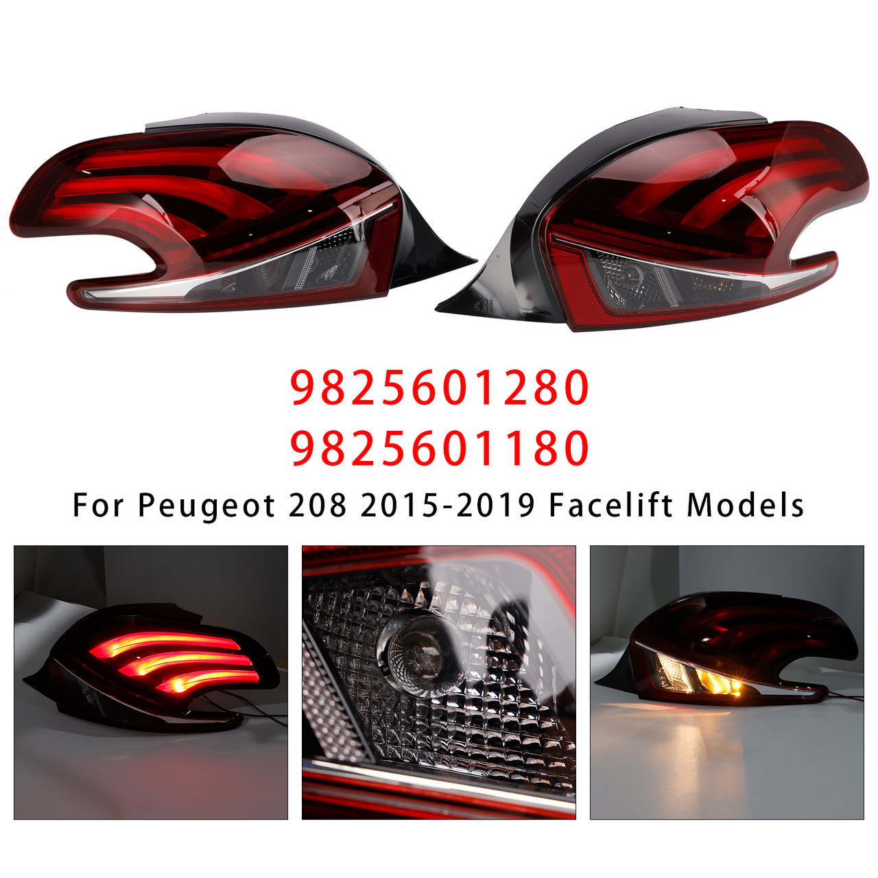 LED Rear Left+Right Tail Light Lamp For Peugeot 208 2015-2019 Facelift Models