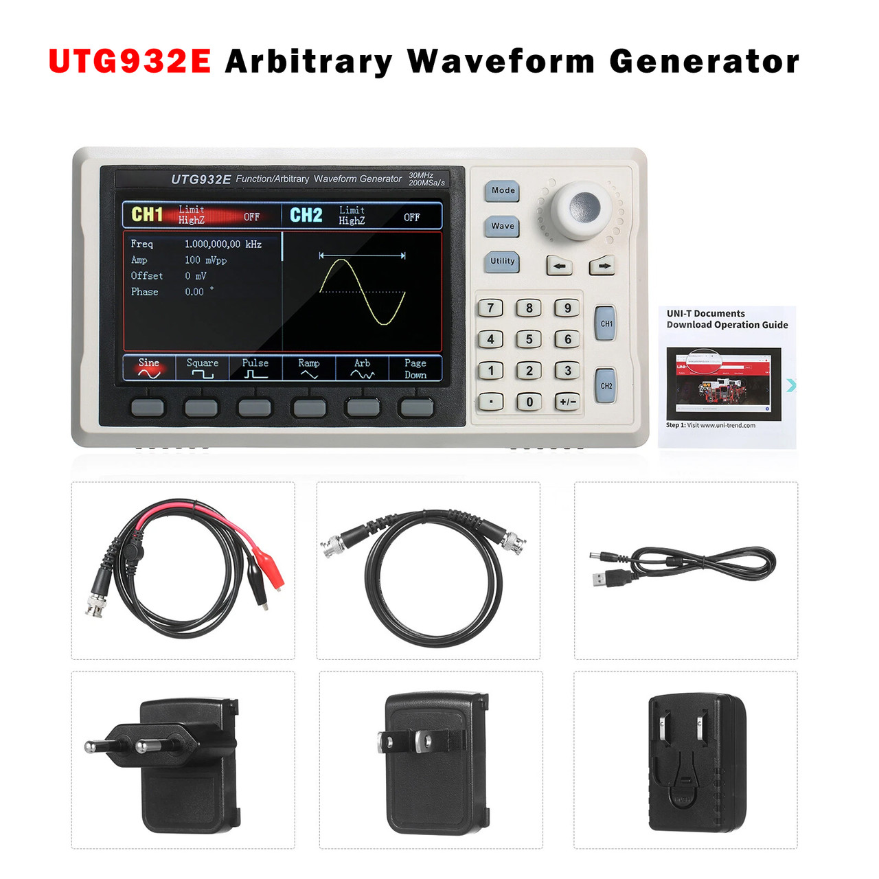 UTG932E Arbitrary Waveform Generator Function Generator Kit 30Mhz 200MSa/s