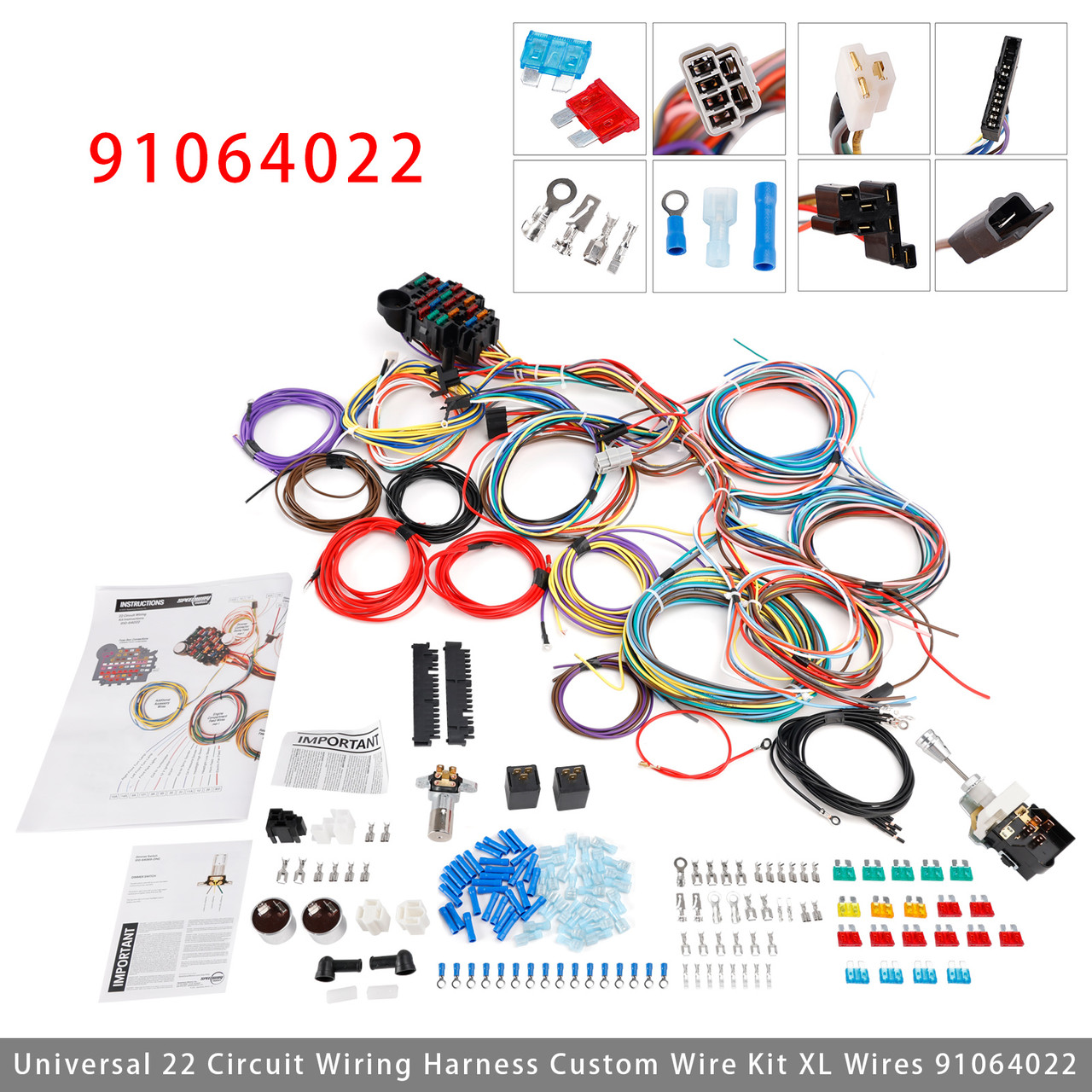 Universal 22 Circuit Wiring Harness Custom Wire Kit Xl Wires 91064022