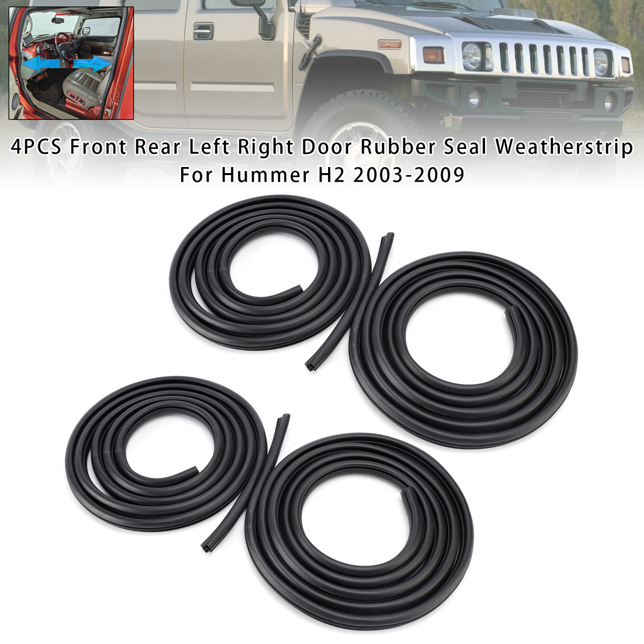 4Pcs Front Rear Left Right Door Rubber Seal Weatherstrip For Hummer H2 2003-2009