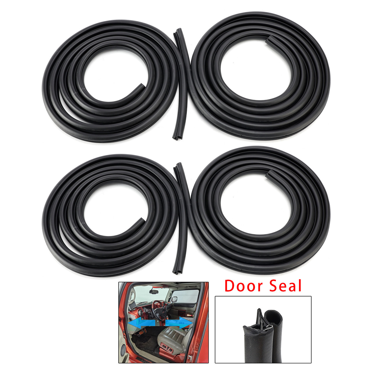 4Pcs Front Rear Left Right Door Rubber Seal Weatherstrip For Hummer H2 2003-2009