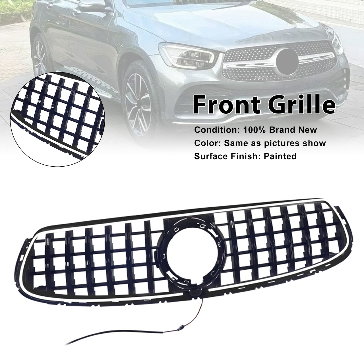 GT-Style Front Bumper Grille Fit Mercedes-Benz X253 GLC250 GLC300 2020-2022