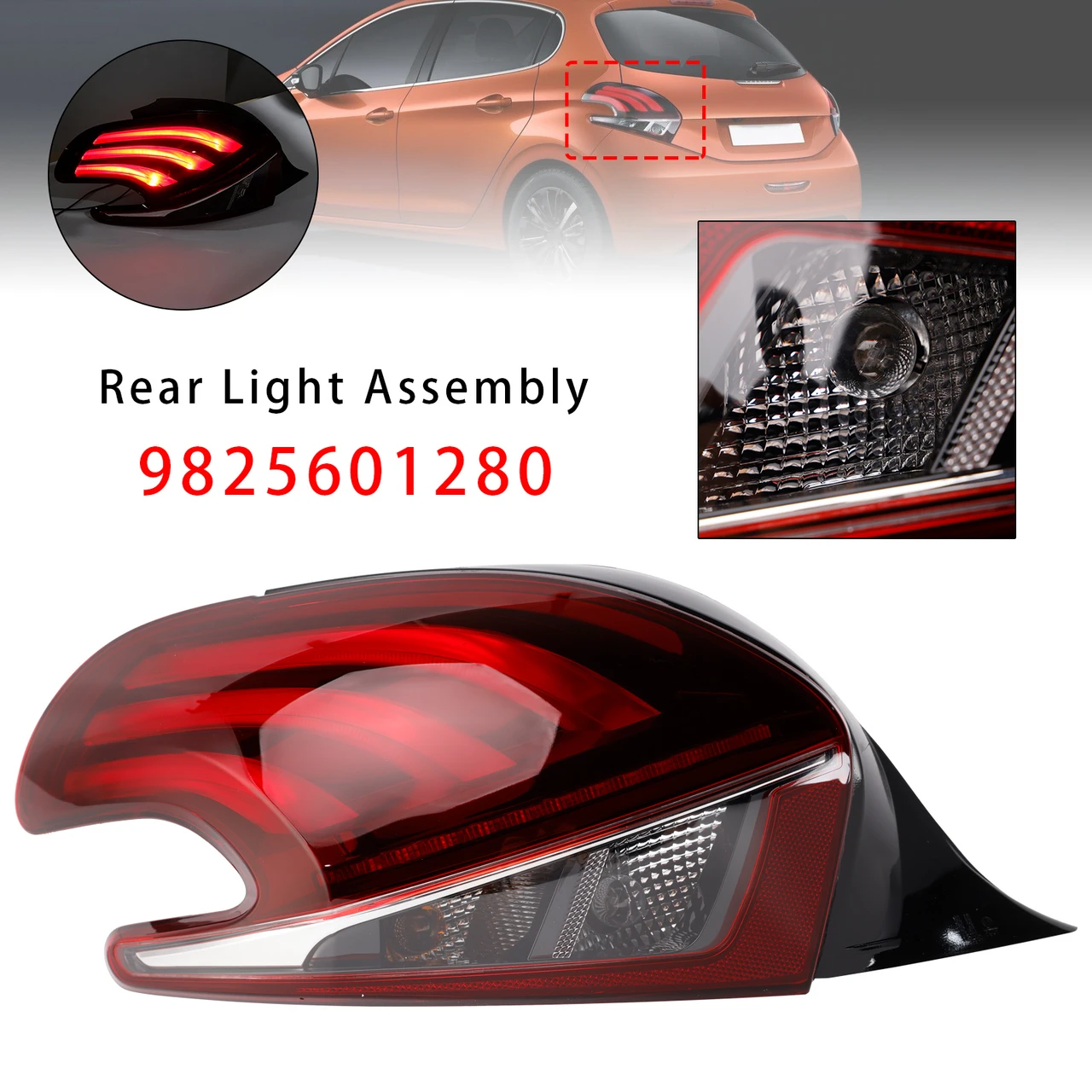 LED Rear Left Tail Light Lamp 9825601280 For Peugeot 208 15-2019 Facelift Models