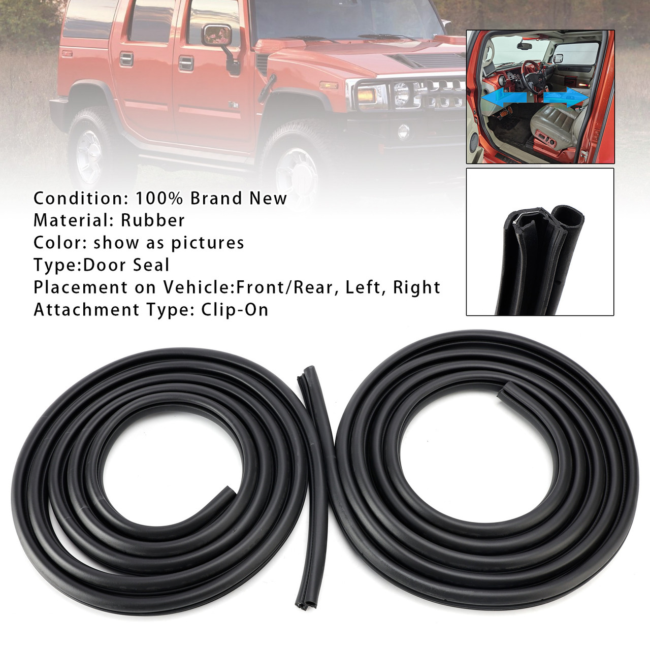 2Pcs Front/Rear Door Rubber Seal Weatherstrip For Hummer H2 2003-2009