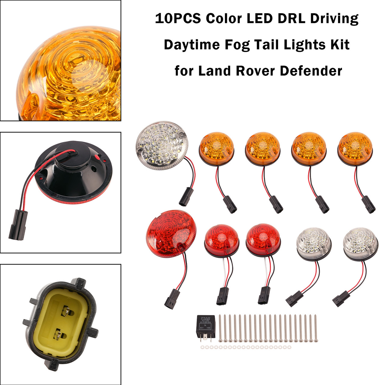 10PCS Color LED DRL Driving Daytime Fog Tail Lights Kit for Land Rover Defender