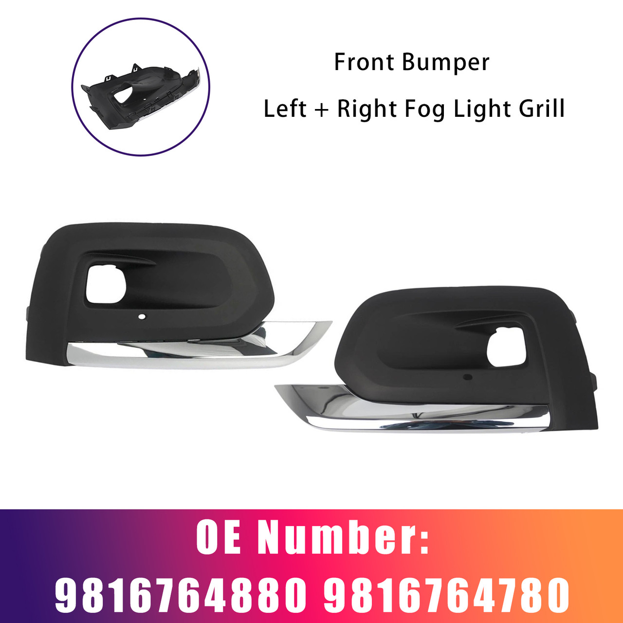 Front Bumper Left + Right Fog Light Grill 9816764780 For Peugeot Rifter 2019-2025