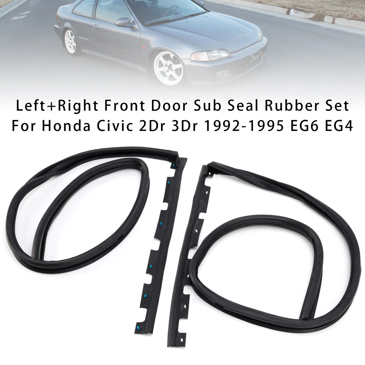 2PCS Front Door Sub Seal Rubber Set For Honda Civic 2Dr 3Dr 1992-1995 Eg6 Eg4