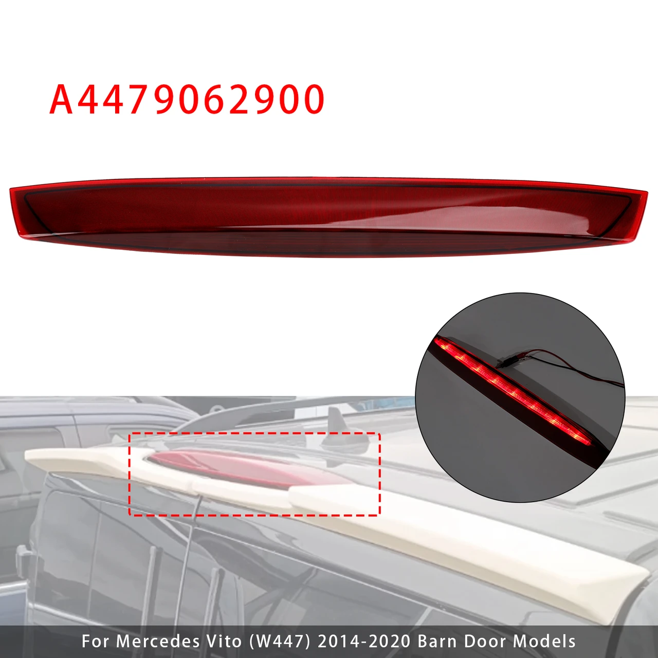 Third Brake Light Lamp For Mercedes Vito (W447) 2014-2020 Barn Door Models Red