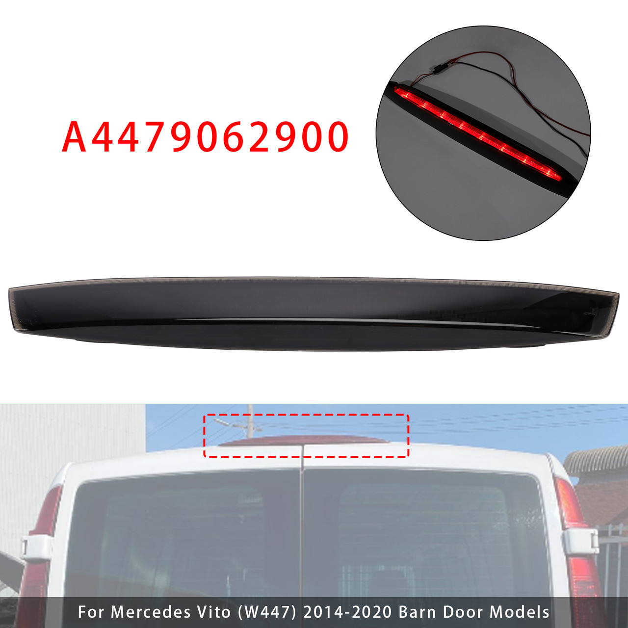 Third Brake Light Lamp For Mercedes Vito (W447) 14-2020 Barn Door Models Smoked